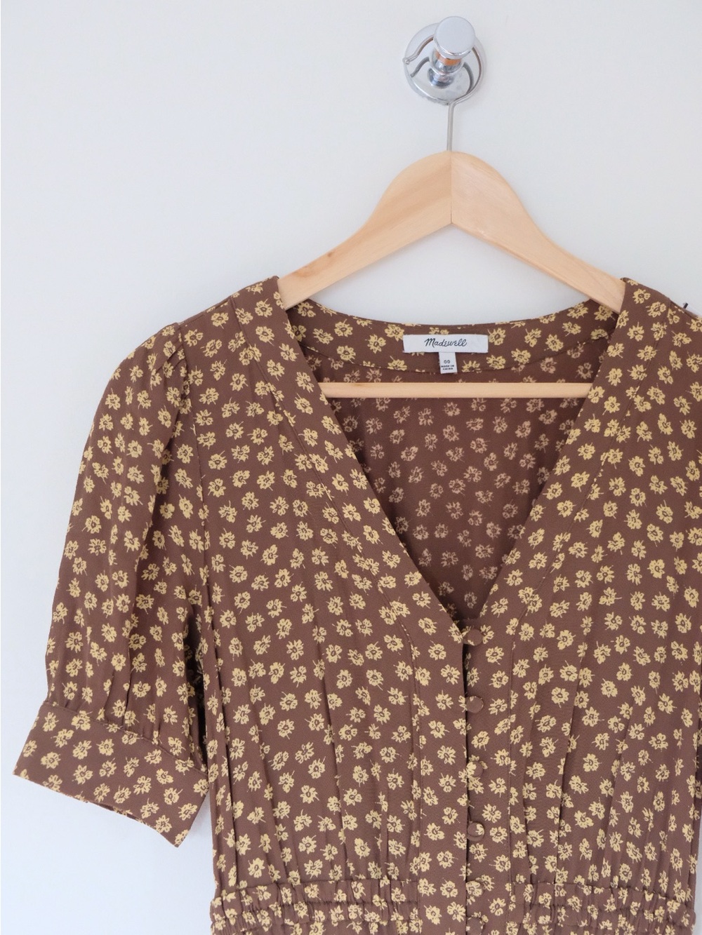 Madewell Brown Ditsy Floral Button Front Midi Dress Cottagecore Size 00 - Picture 4 of 5